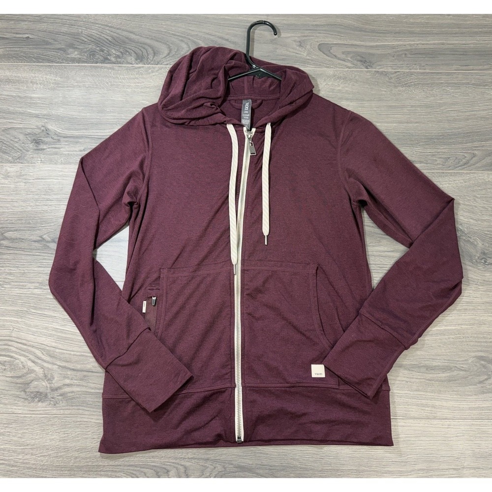 Vuori VW201 Women's Burgundy Full Zip Halo Performance Hoodie Sz XS Travel Soft
